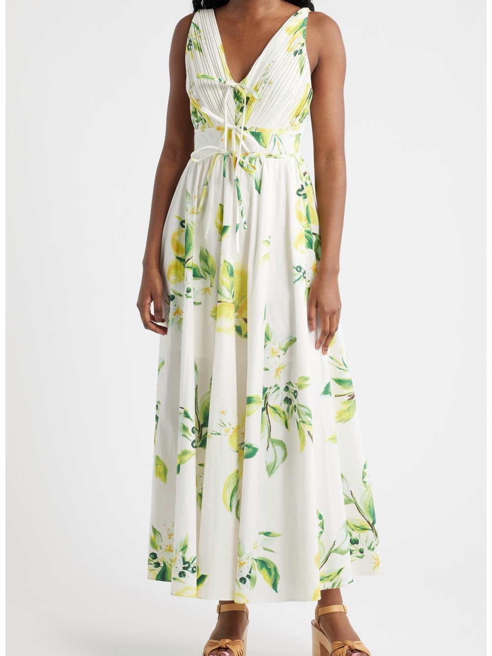 Moon River Plissé Tie Front Cotton Maxi Dress